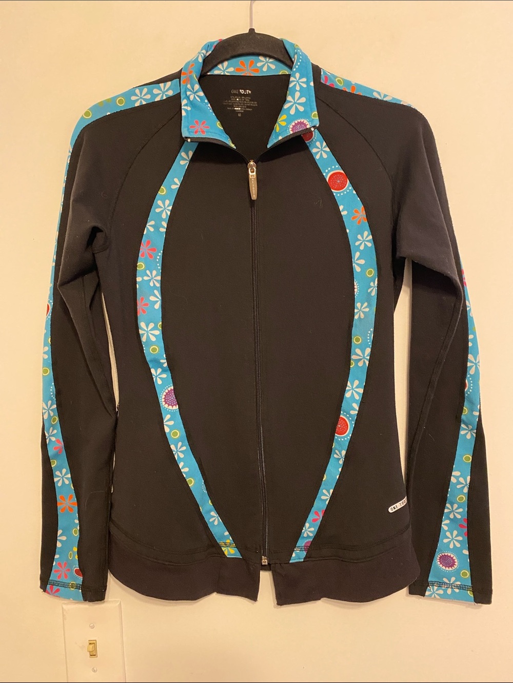 One Tooth Jacket with Blue Floral Trim, nylon and Lycra. No signs of wear